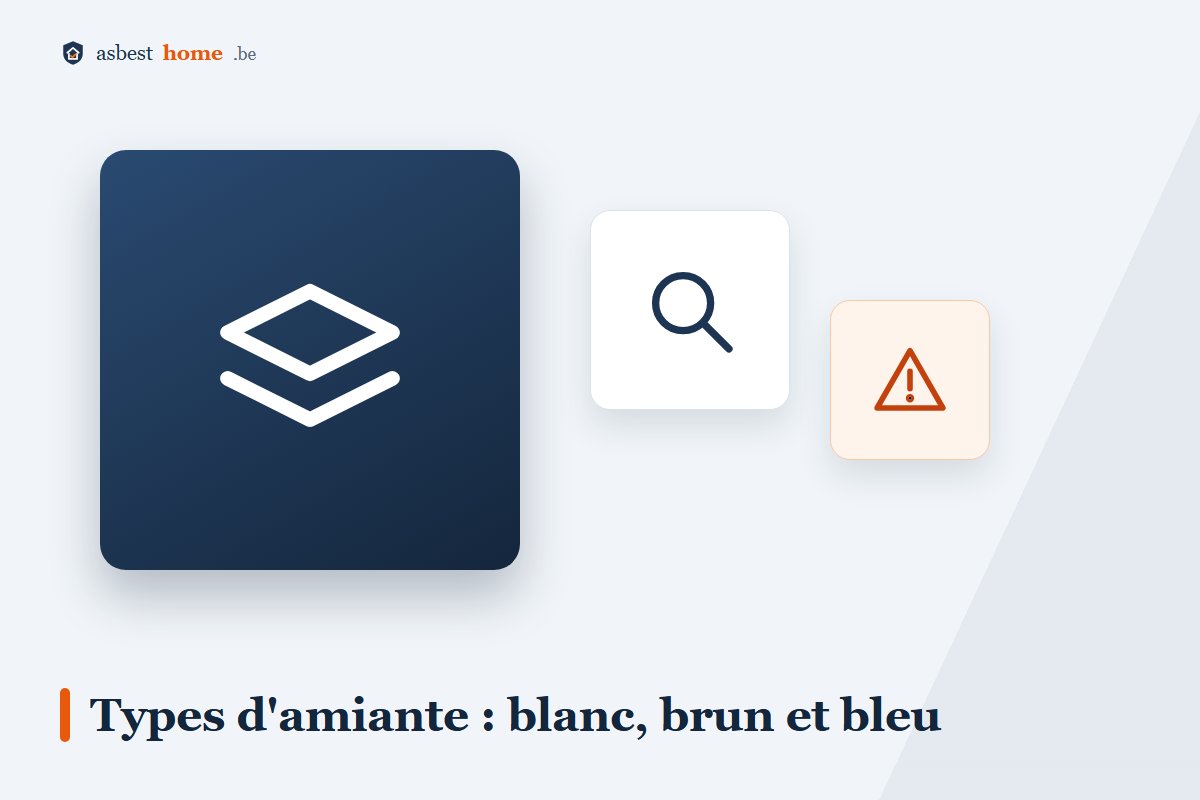 Types d'amiante : chrysotile (blanc), amosite (brun) et crocidolite (bleu)